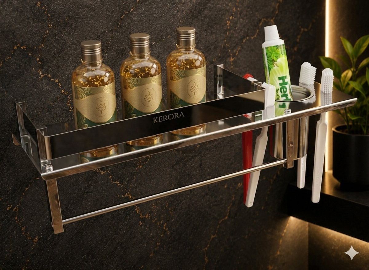 KERORA 2-IN-1 PREMIUM STAINLESS STEEL BATHROOM SHELF
