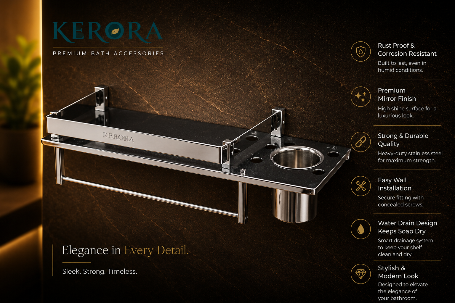KERORA 2-IN-1 PREMIUM STAINLESS STEEL BATHROOM SHELF