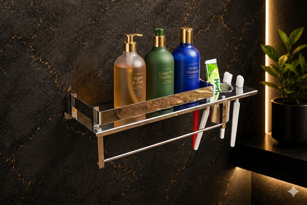 2-IN-1 PREMIUM STAINLESS STEEL 202 BATHROOM SHELF