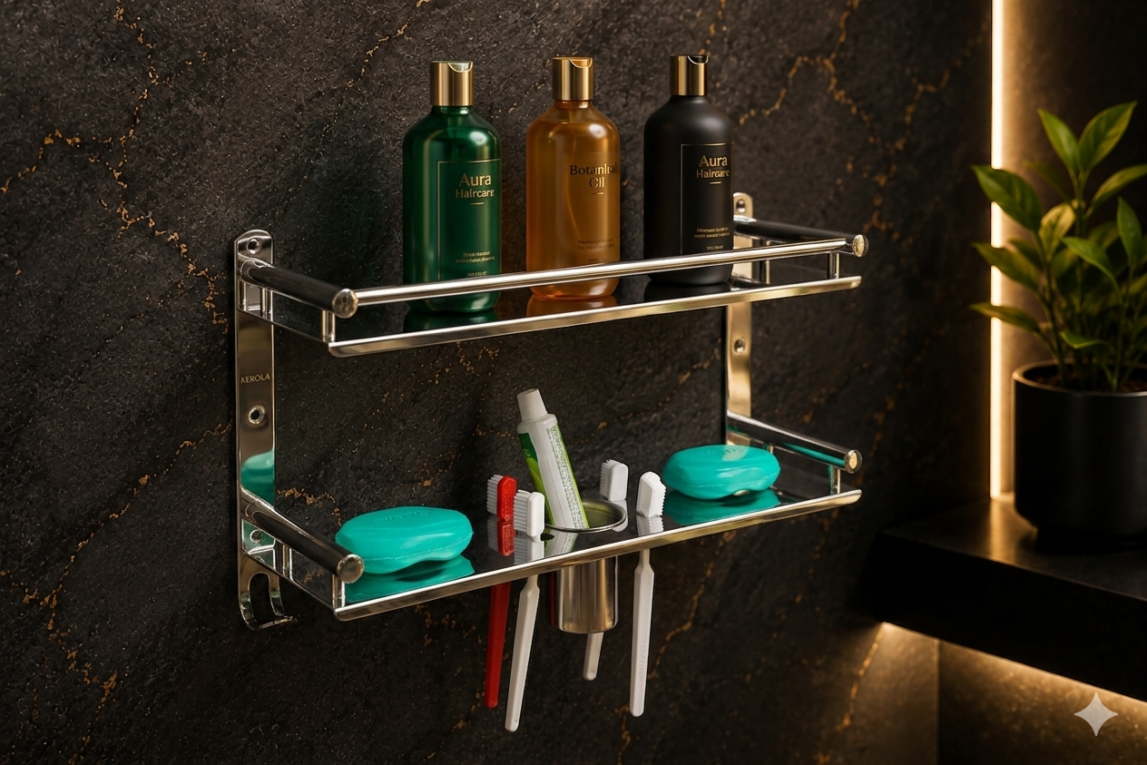 KERORA 6-IN-1 PREMIUM STAINLESS STEEL BATHROOM SHELF