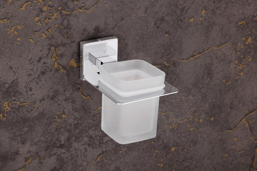 KE PREMIUM STAINLESS STEEL & FROSTED GLASS TUMBLER HOLDER