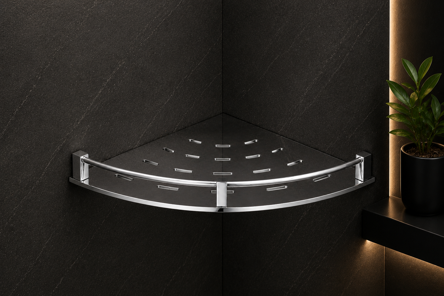 KERORA PREMIUM STAINLESS STEEL ROUND DIAMOND CORNER BATHROOM SHELF